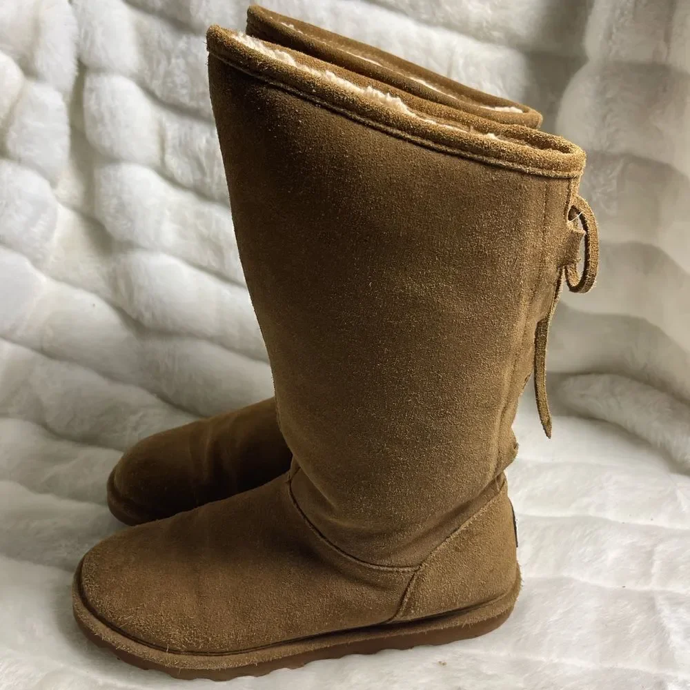 BearPaw  Phylly tan leather suede wool blend lining sheepskin footbed size 11